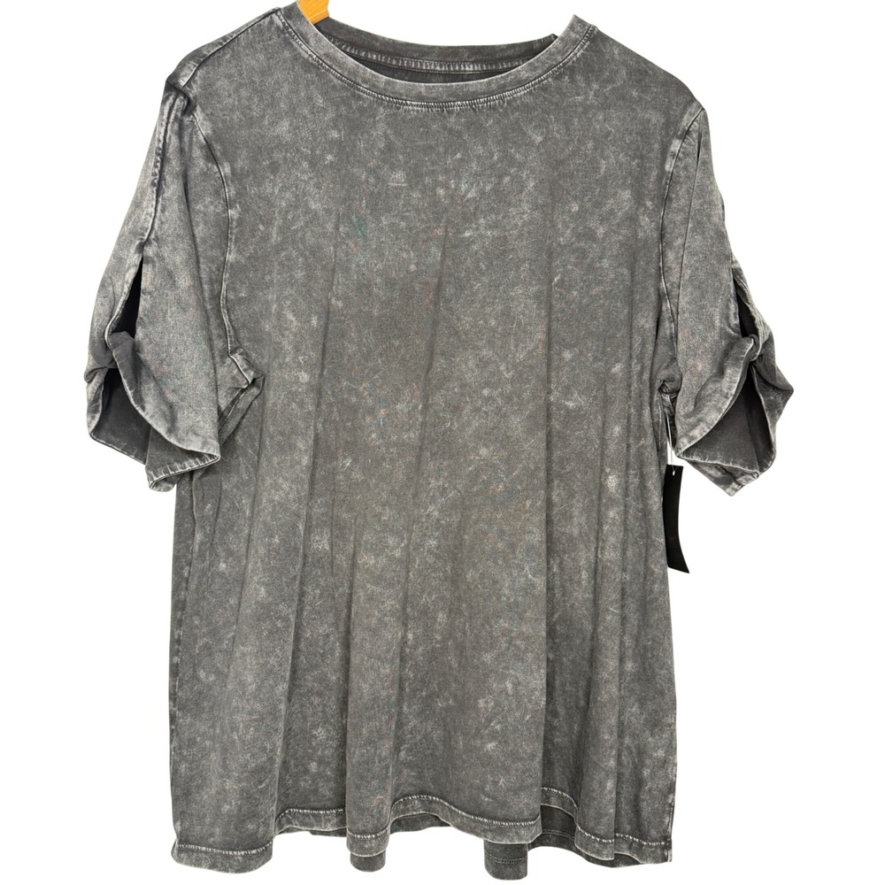 LOGO Principles T-Shirt Womens 1X Gray Mineral Wash Twist Sleeve Boho